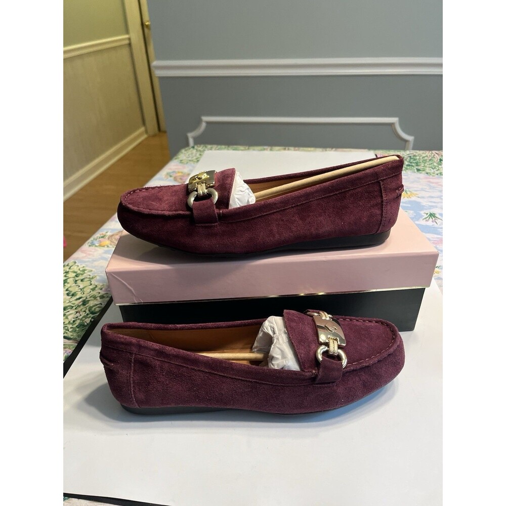 Kate Spade Cherrywood Suede Leather Gold Metal Embellished Loafers Shoes Sz 9M - Picture 4 of 15